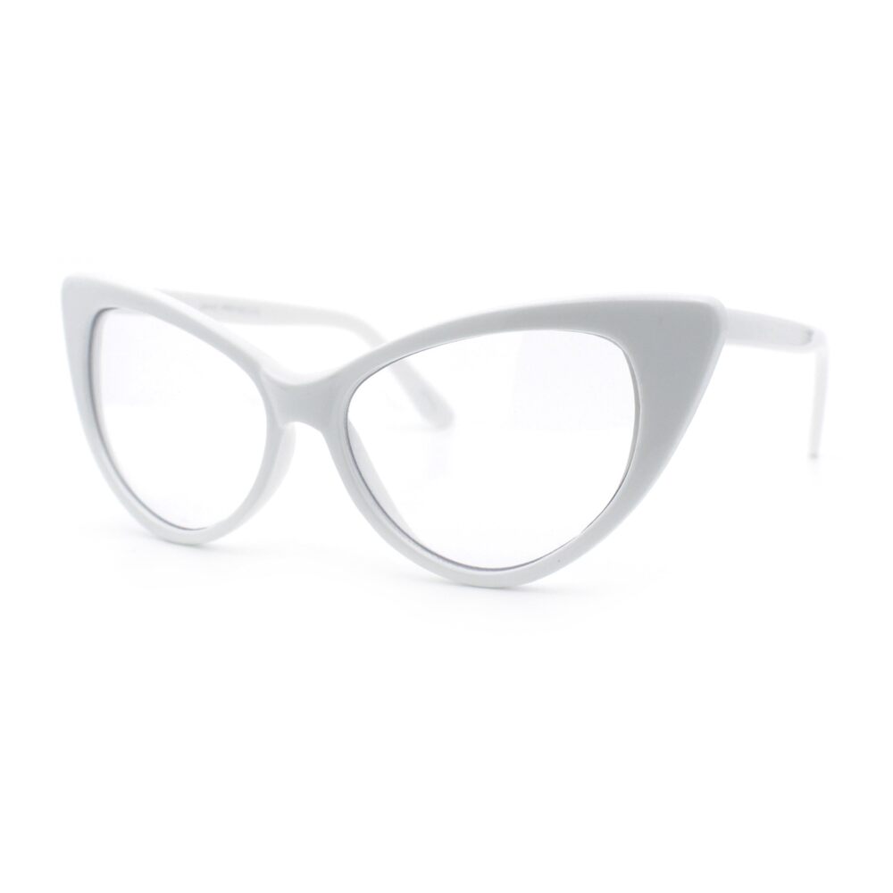 8986 Classic Gothic Clear Lens Cat Eye Glasses White - Picture 6 of 8